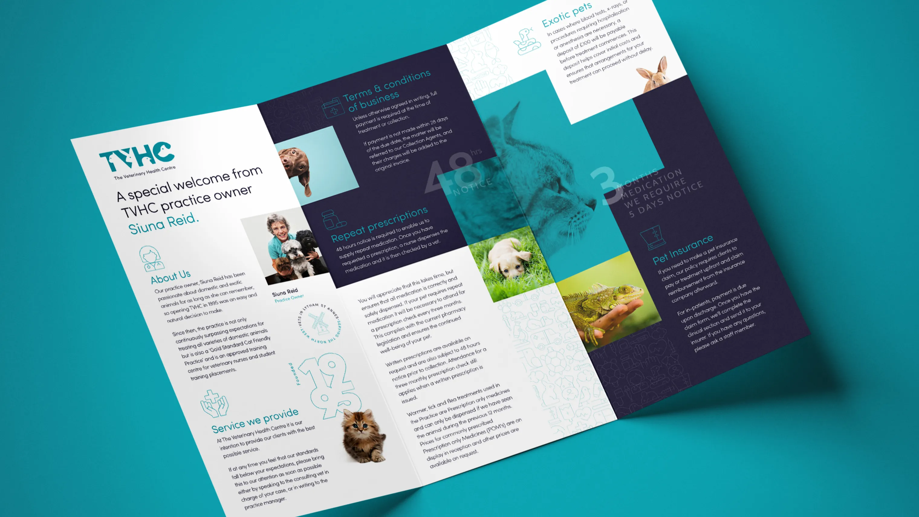 Inside of leaflet design for TVHC veterinary practice.